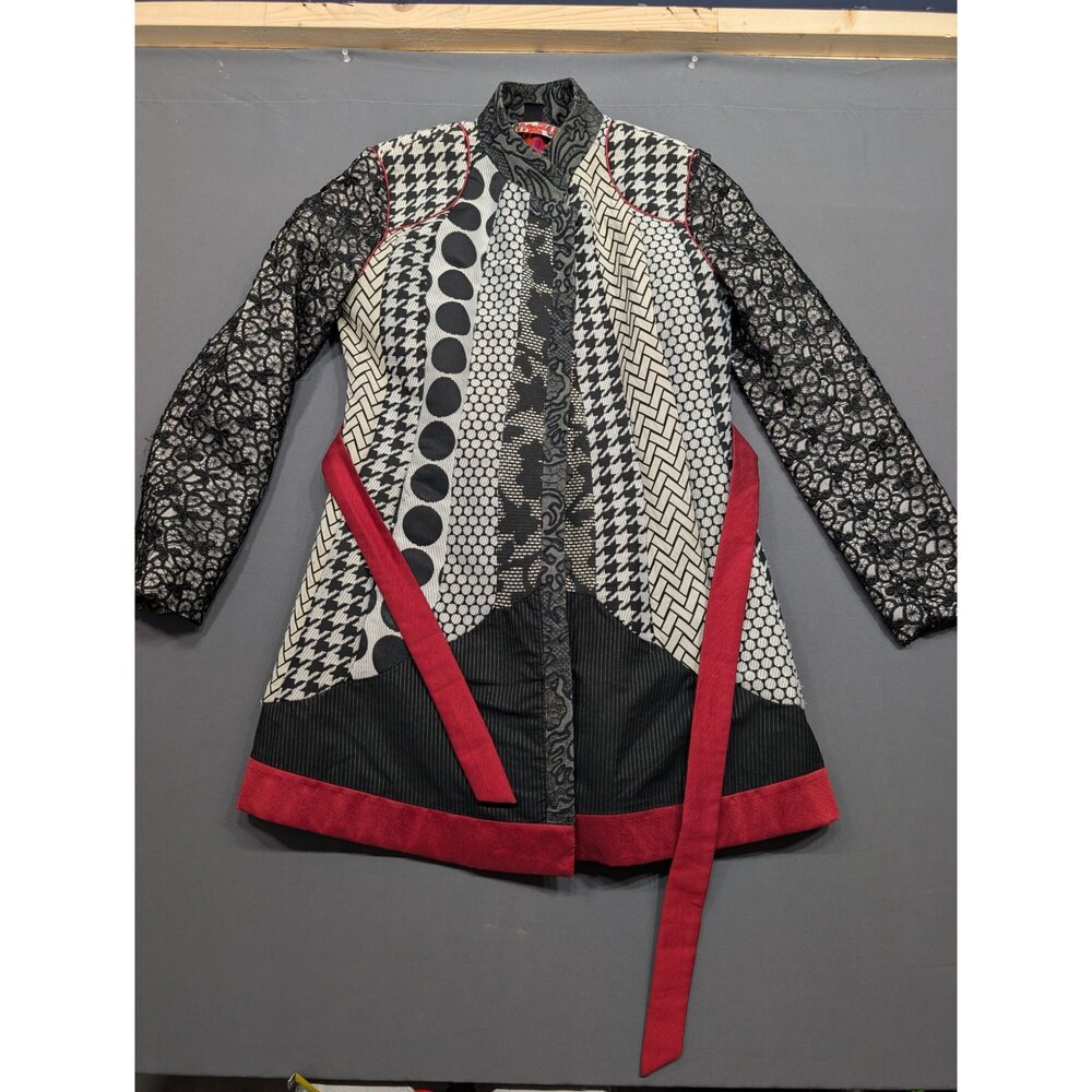 Desigual Women's Mixed-Pattern Coat Size 44 Black White Red